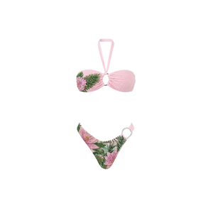 Bikini Rosa Tropical con Cuentas, Cuello Halter y Tirantes Finos, Tela de Algodón/Spandex, Traje de Baño de Dos Piezas de Alta Calidad - Product Image 2