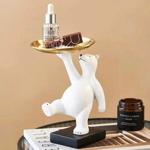 Ceramic White Bear Shape With <b>Gold</b> Tray Stylish Storage Organizer Ideal For <b>Small</b> Essentials And Jewelry Display Decor - Product Image 3
