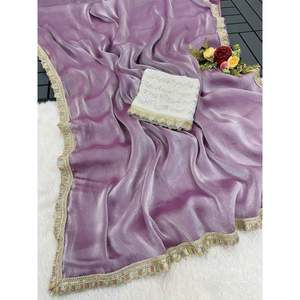 ชุดผ้าไหมปักลูกไม้ล่าสุด sraee กับเสื้อ unstitched ลาเวนเดอร์ - Product Image 1