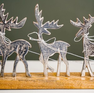 Christmas Reindeer Sleigh Candle <b>Holder</b> Set – Metal Deer & Santa Sleigh <b>Tealight</b> Stand for Table Centerpiece & Home Decor - Product Image 2