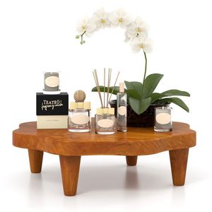 Espositore a piedistallo in legno di teak da 16 pollici per aromi da bagno e snack - Product Image 4