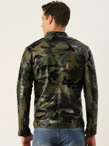 Blouson Bomber en PU camouflage pour homme, style moto, fermeture éclair, col rabattable, coupe classique, vêtement d'automne - Product Image 6