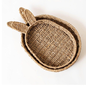 Fun Woven Seagrass Bunny Storage Trays Set Of 2 <b>For</b> Snacks, Kids <b>Items</b> And Creative Home <b>Decor</b> Display - Product Image 3