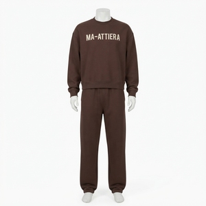 Conjunto de Sudadera y Pantalones Deportivos para Hombre, Color Marrón Chocolate, Cuello Redondo, Estilo Casual, Oversize, Ropa Deportiva de Dos Piezas - Product Image 3