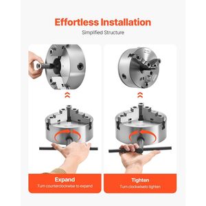Mandrino per tornio a 3 griffe da 8 pollici (200 mm) con funzione autocentrante, piastra di supporto filettata da 2 1/4 pollici (8 mm), morsetto da 0,16-7,87 mm (4-200 mm) - Product Image 5