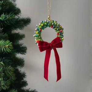 Guirnalda Navideña Hecha a Mano con Cuentas de Alta Calidad, Adorno con Diseño de Corazón y Rectángulo, Decoración Colgante para Árbol de Navidad - Product Image 1