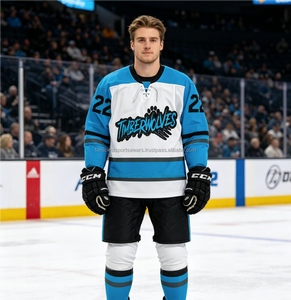 Maillot de hockey sur glace personnalisé pour hommes, couleurs et logo sur mesure, écologique, col en V, manches longues, respirant, en mesh, uniforme d'équipe - Product Image 2