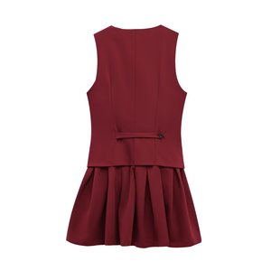 Chaleco Corto Plisado de 6 Colores, Primavera 2026, Cuello en V, Sin Mangas, Estilo Traje a Rayas con Botones Cubiertos - Product Image 6