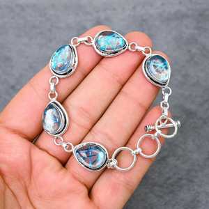 Blue Rutile Cabochon <b>Bracelet</b> Oxidized Sterling Silver Handcrafted <b>Gemstone</b> Jewelry Gift For Women Elegant - Product Image 3