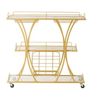 Carrito de Bar con 3 Niveles, Moderno, con Ruedas, para Cocina, con Superficie de Vidrio Templado, para Bebidas - Product Image 1