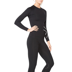 Women <b>Long</b> Sleeve Crew Neck Yoga <b>Top</b> Solid <b>Black</b> Sweat-Wicking Breathable Four-Way Stretch Athletic Workout Wear - Product Image 2