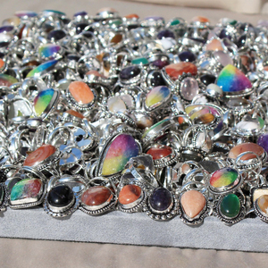 Top Grade Quality Vintage Style Women's <b>Silver</b> Plated <b>Solid</b> Brass Assorted Natural Gemstone Boho Rings Fashion Jewelry Size 5-11 - Product Image 4