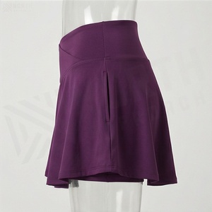Minifalda Cruzada de Cintura Alta para Mujer, Color Sólido, Estilo Deportivo, Transpirable, Tejido de Spandex y Poliéster, para Todas las Temporadas - Product Image 3