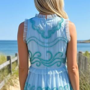 Vestido Mini de Tul con Cuentas Azul Claro de Lujo, Diseño de Olas del Océano, para Cóctel, Fabricante Mayorista - Product Image 1