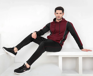 Ensemble de survêtement homme slim fit en coton et polyester, sweat à capuche zippé et pantalon de jogging respirant et extensible pour la gym et l'entraînement - Product Image 3
