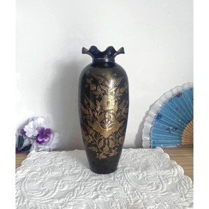 Traditional <b>Black</b> Metal <b>Floor</b> <b>Vase</b> With Gold Floral Design Handmade Decorative <b>Vase</b> - Product Image 6