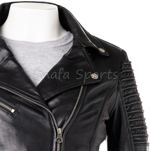 Ladies Premium Leather Crop <b>Jacket</b> <b>Short</b> Stylish Biker Style Coat Modern Slim Fit Winter Fashion Outerwear for Women - Product Image 3