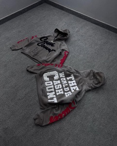 เสื้อฮู้ดซิปดำแบบสั่งทำพิเศษ ทรงโอเวอร์ไซส์ สไตล์สตรีทแวร์ ผ้าคอตตอนฟลีซหนานุ่ม พิมพ์ลายกราฟิก รับผลิตแบบ OEM ODM เสื้อฮู้ดซิปแบบยูนิเซ็กซ์ - Product Image 2