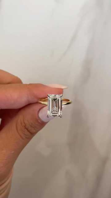 4.0 CT Emerald Cut Lab Grown Diamond Engagement Ring Women | Luxury Gold Plated IGI Certified Wedding Ring | Elegant Bridal