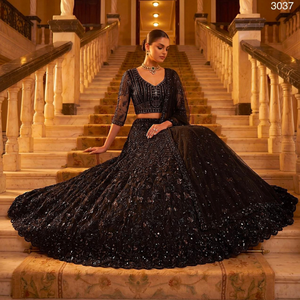Conjunto de Lehenga de Georgette con Cuentas Negras, Traje de Saree Bordado en Tela de Red, Ropa de Fiesta y Boda Estilo Bollywood para Mujer, de Royal Export - Product Image 4