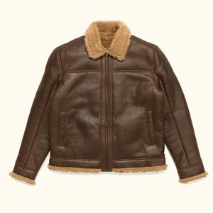 <b>Men's</b> Genuine Leather Sherpa <b>Lined</b> Bomber <b>Jacket</b> Windproof Winter Outerwear Warm Casual <b>Jacket</b> Custom Streetwear Wholesale - Product Image 1