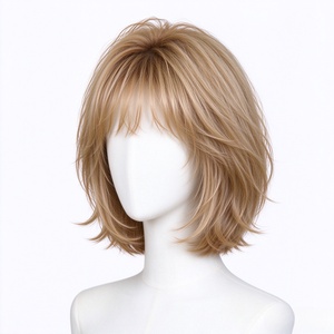 Peluca de Cabello Humano con Flequillo Fino, Estilo Bob Deshilachado en Capas con Reflejos Rubio Claro - Product Image 3