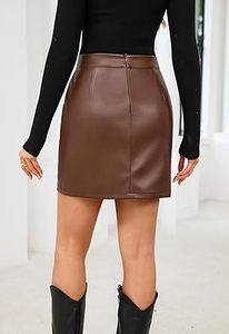 Minifalda de Cuero para Mujer, Falda Corta de Cintura Alta con Corte en A, Colores y Tallas Personalizadas, Fabricante de Marca Privada - Product Image 2