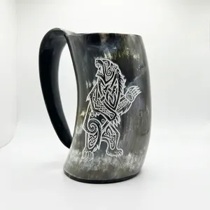 Taza de Cuerno Vikinga de Moda, Jarra de Cerveza de Cuerno de Búfalo Natural Hecha a Mano, Jarra Medieval Nórdica para Cerveza, Sidra y Vino - Product Image 4