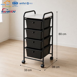 Chariot de rangement mobile à 4 tiroirs, chariot utilitaire avec cadre métallique, fabriqué à Taïwan - Product Image 2