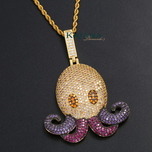 Pendentif Pieuvre en Argent 925 Plaqué Or 18K avec Diamant de Laboratoire, Breloque Animale Mignonne, Thème Unisexe, Idéal au Quotidien - Product Image 2