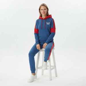 Conjunto Deportivo de Felpa para Mujer, con Bloques de Color, Capucha, Manga Larga, Corte Regular, para Todas las Temporadas, Azul y Rojo - Product Image 5