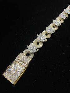 Luxury Moissanite Cuban Link <b>Chain</b> Necklace <b>Iced</b> <b>Out</b> Floral Design Yellow Gold Finish Statement Hip Hop Jewelry Gift - Product Image 4