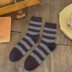 <b>Men's</b> Striped Crew Socks Thick Knitted Cotton Spandex Winter <b>Thermal</b> Socks Daily Wear Regular Style - Product Image 4
