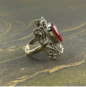 925 Silver <b>Chunky</b> 6.1 Grams Ruby <b>Ring</b> Luxury Style Bold Elegant Open Work Design Jewelry For Women Wedding Anniversary Wear - Product Image 4
