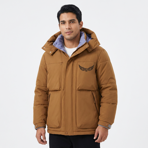 Blouson Bomber Homme à Capuche Épais Hiver Imperméable Respirant Écologique Fermeture Éclair Avant Logo Brodé Style Urbain Marron - Product Image 6