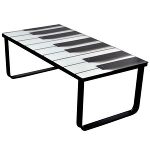 Mesa de Centro Pequeña Moderna de Vidrio Templado Blanco y Negro con Diseño Contemporáneo de Hierro - Product Image 1