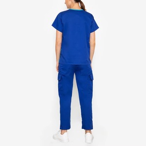 Unisex Nurse <b>Scrub</b> Top Short Sleeve V-Neck Lace-Up Front Pockets Hospital Uniform Twill Woven 94% Polyester 6% Spandex - Product Image 5