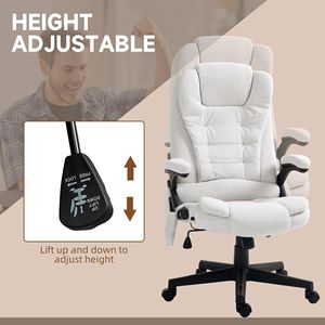 Poltrona da Ufficio Reclinabile in Lino Bianco Crema con Massaggio, Riscaldamento, Schienale Alto, Braccioli Imbottiti e Telecomando - Product Image 5