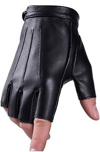 Gants mi-doigts en cuir véritable de haute qualité pour hommes, antidérapants, avec fermeture à bouton-pression, pour le vélo, la moto, respirants, équipement de plein air - Product Image 2