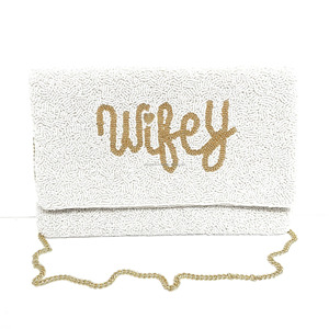 Wifey Handmade Fashion Wedding <b>Gift</b> <b>Bag</b> Seed Beads Clutch Magnetic Closure Durable Foldable Shoulder Strap Casual Handbags - Product Image 1