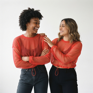 <b>Sheer</b> Red Mesh Crop <b>Tops</b> Women O-Neck <b>Long</b> <b>Sleeve</b> Casual Transparent Blouse Breathable Lightweight See Through <b>Tops</b> - Product Image 5