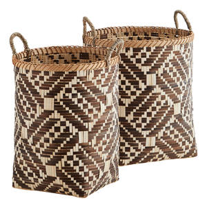Panier en bambou tressé à la main, boîte de rangement ronde, accessoires pour la maison, organiseurs, grands ensembles de salle de bain, panier à linge tissé - Product Image 1