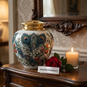 Unique Cremation <b>Urn</b> for Human Ashes Adult Handcrafted Metal Funeral Memorial Metal Jar New Floral Print Ashes Holder Vessel <b>Urn</b> - Product Image 2