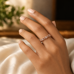 Anillo de media eternidad de moissanita para mujer, corte brillante redondo, banda floral con diamantes, chapado en oro blanco de 10K, anillo de boda para mujer - Product Image 6