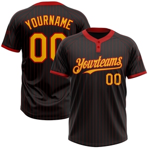 Vente en gros directe OMMIZ INDUSTRY Maillot de softball unisexe personnalisé noir et rouge à rayures dorées à deux boutons - Product Image 1