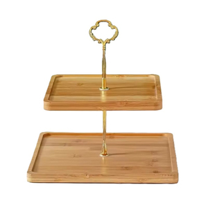 Bamboo Two-<b>Tier</b> <b>Cake</b> <b>Stand</b> Rectangle Reusable Serving Tray Hand Wash Only handmade - Product Image 1