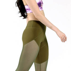 Leggings de malla de cintura alta para mujer, con estampado geométrico, color verde oliva, tejidos en spandex y nailon, deportivos, para todas las estaciones - Product Image 6