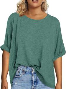 Camiseta de Manga Corta para Mujer, Ecológica, de Algodón Tejido, Cuello en V, Casual, Transpirable, de Secado Rápido, Corte Regular, para Uso Diario, Ropa de Moda - Product Image 3