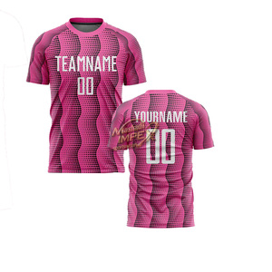 ชุดฟุตบอลสีชมพูแบบกำหนดเอง เสื้อฟุตบอลแขนสั้น พิมพ์ลายแบบซับลิเมชั่น ชื่อทีม ชื่อผู้เล่น - Product Image 6