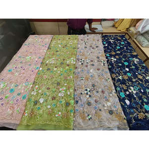 Tela de Alta Costura con Cuentas para Vestidos de Novia y de Noche, Bordado en Verde Menta con Lentejuelas y Flores 3D - Product Image 3